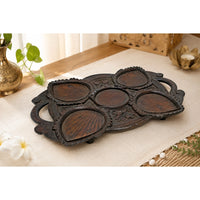 Handcrafted Wooden Serving Tray with 5 Leaf-Shaped Bowls - 2026082601UNQ