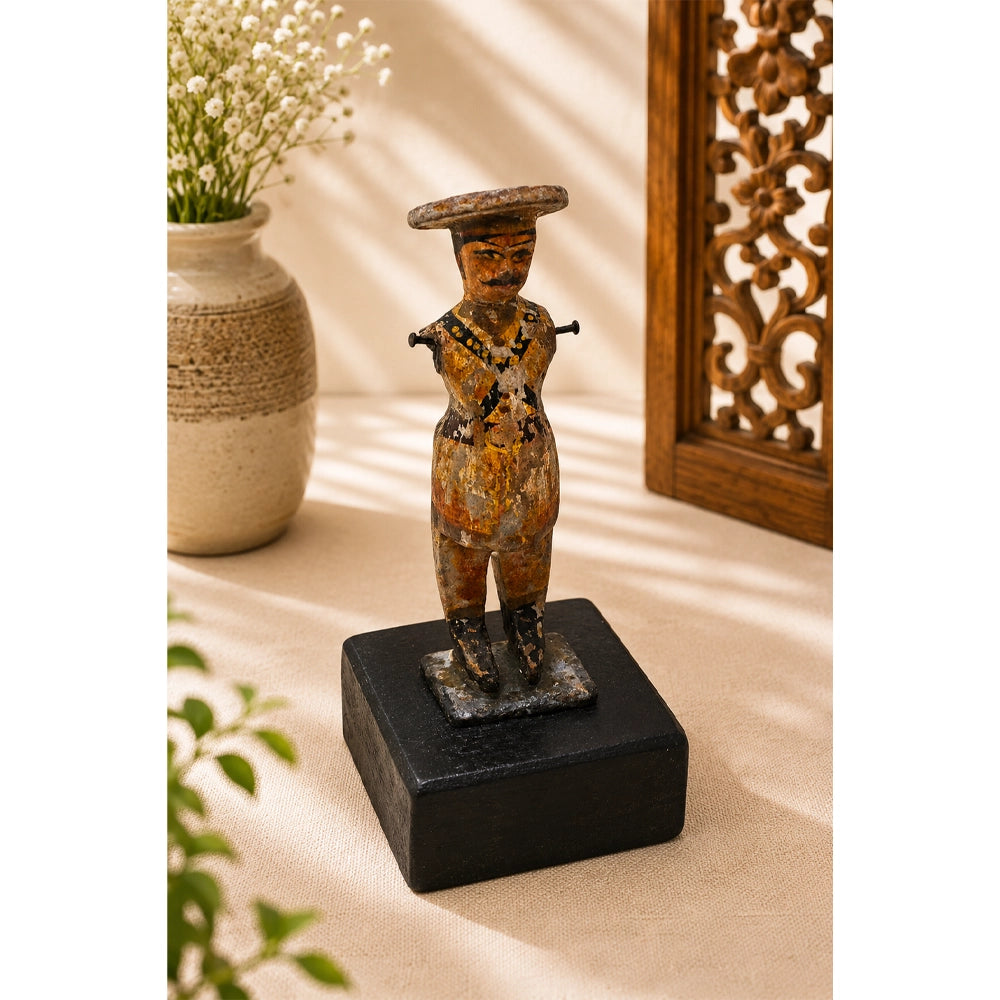Handcrafted Wooden Indian Soldier Figurine – Traditional Vintage Folk Art - 2026082610UNQ