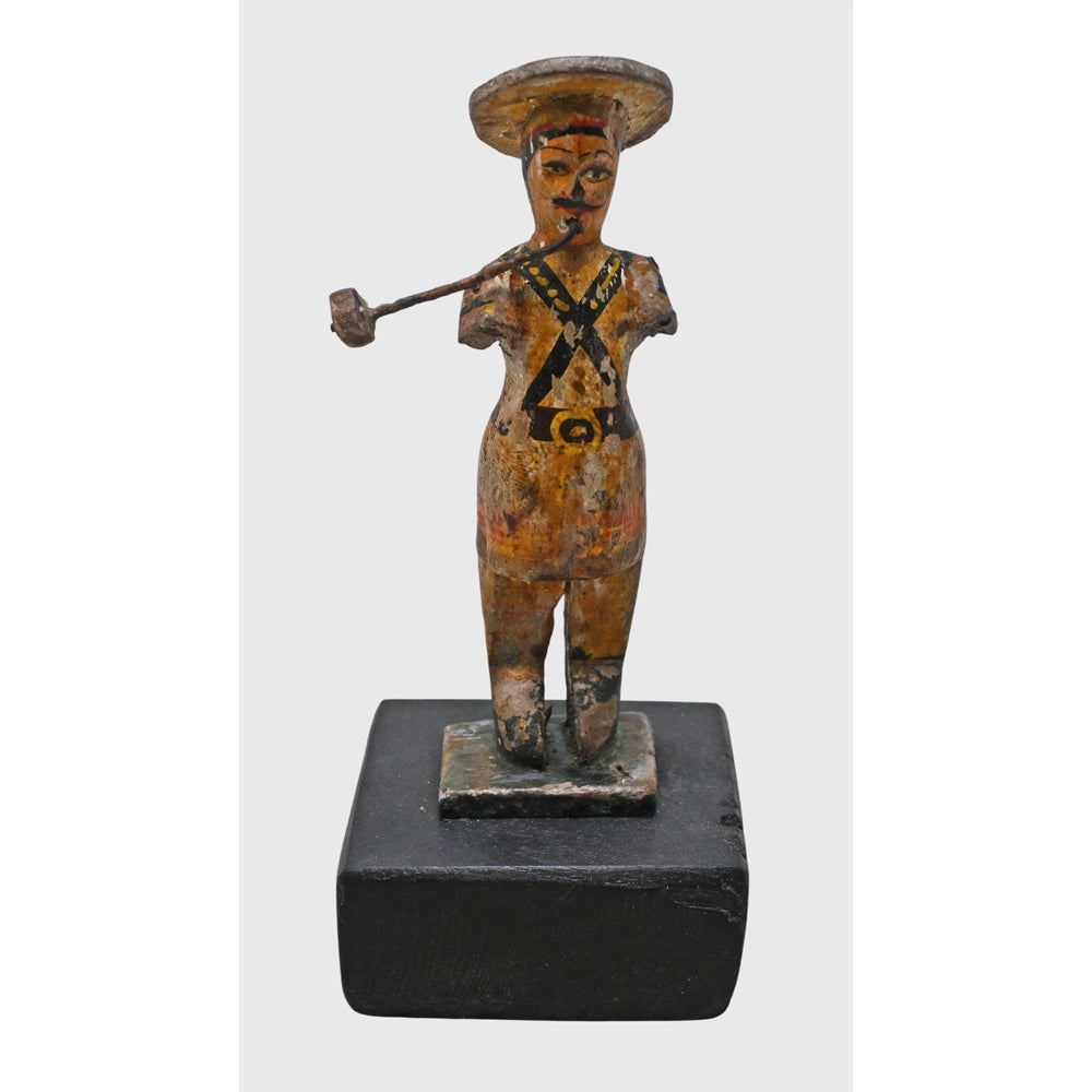 Alternate view of wooden Indian musical band figurine