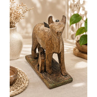 Handcrafted Vintage Wooden Cow & Calf Sculpture – Traditional Folk Art - 2026083103UNQ