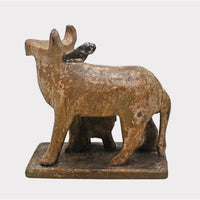 Handcrafted Vintage Wooden Cow & Calf Sculpture – Traditional Folk Art - 2026083103UNQ