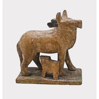 Handcrafted Vintage Wooden Cow & Calf Sculpture – Traditional Folk Art - 2026083103UNQ