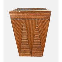 Vintage Handcrafted Wooden Planter  Flower Pot with Carved Linear Design - 2026083112UNQ