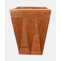 Vintage Handcrafted Wooden Planter  Flower Pot with Carved Linear Design - 2026083112UNQ