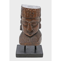 Hand-Carved Wooden Tribal Face Statue on Black Display Stand - 2026082803UNQ