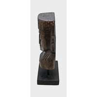 Hand-Carved Wooden Tribal Face Statue on Black Display Stand - 2026082803UNQ