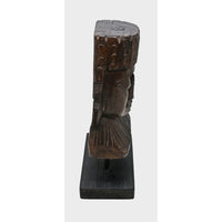 Hand-Carved Wooden Tribal Face Statue on Black Display Stand - 2026082803UNQ