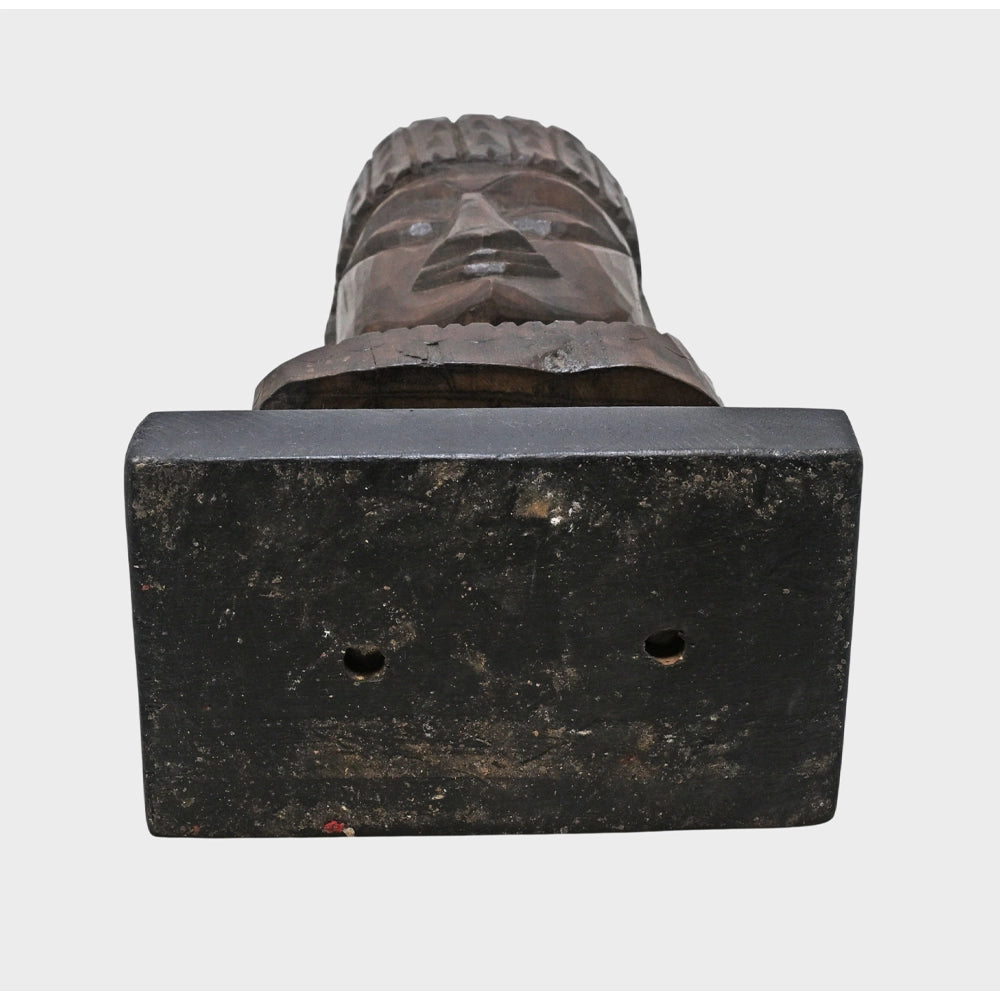 Alternate view of handcrafted wooden tribal king bust