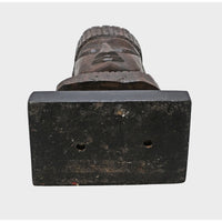 Hand-Carved Wooden Tribal Face Statue on Black Display Stand - 2026082803UNQ