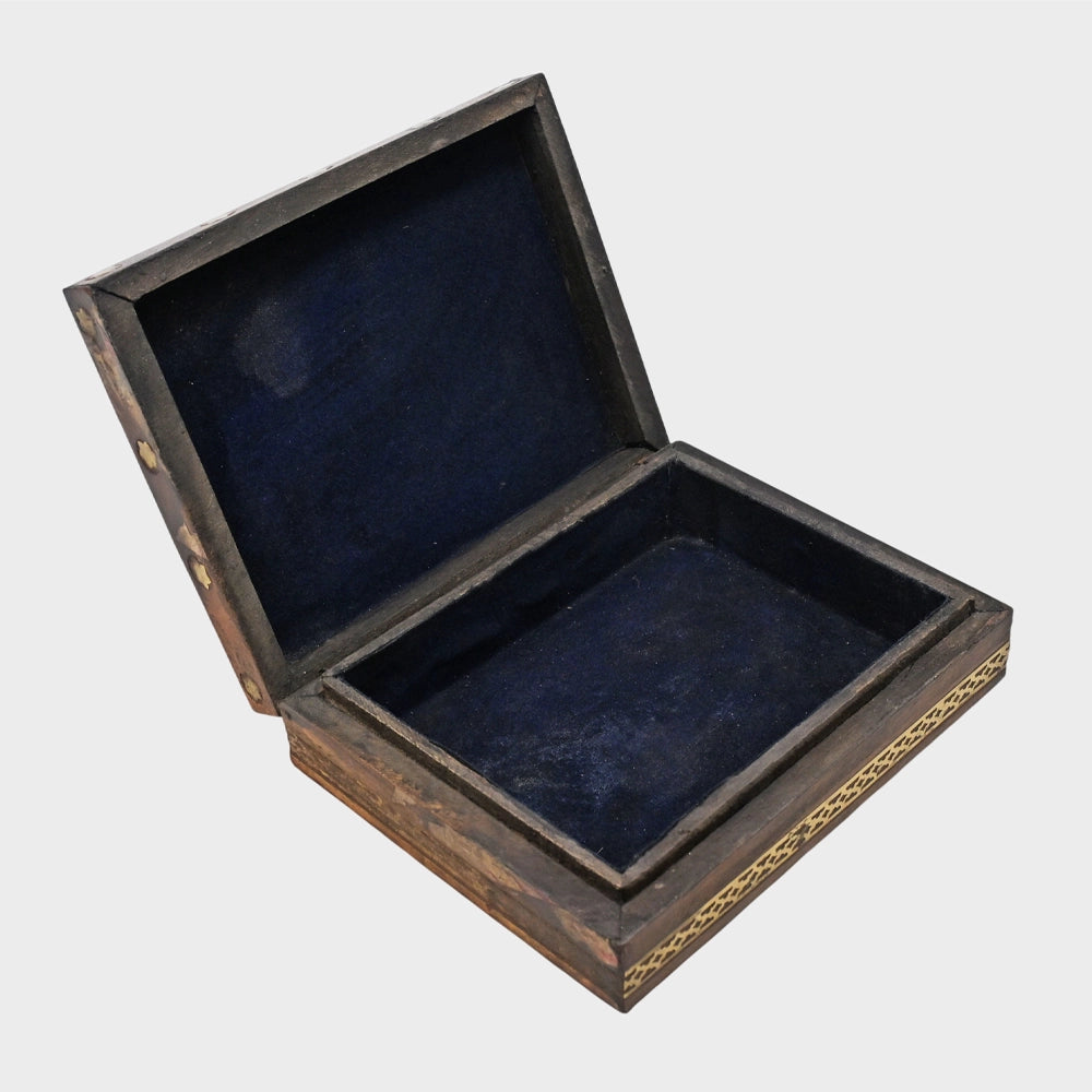 Side view of handcrafted wooden wall-mounted display box