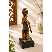 Handcrafted Wooden Rajasthani Woman Figurine with Traditional Folk Art - 2026082603UNQ