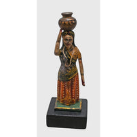Handcrafted Wooden Rajasthani Woman Figurine with Traditional Folk Art - 2026082603UNQ