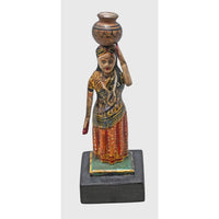 Handcrafted Wooden Rajasthani Woman with Water Pot – Traditional Folk Art - 2026082612UNQ