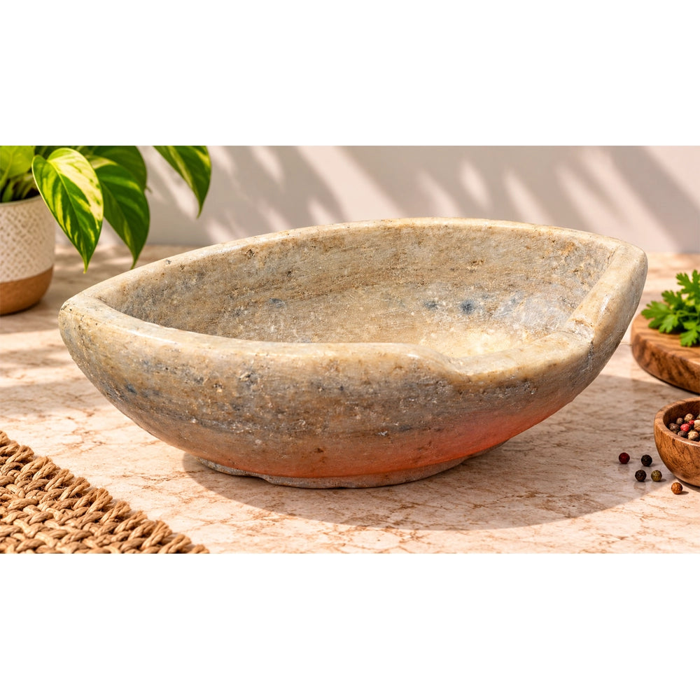 Antique  Handicrafted White Marble Grinding Bowl called Karal - 2026091114UNQ