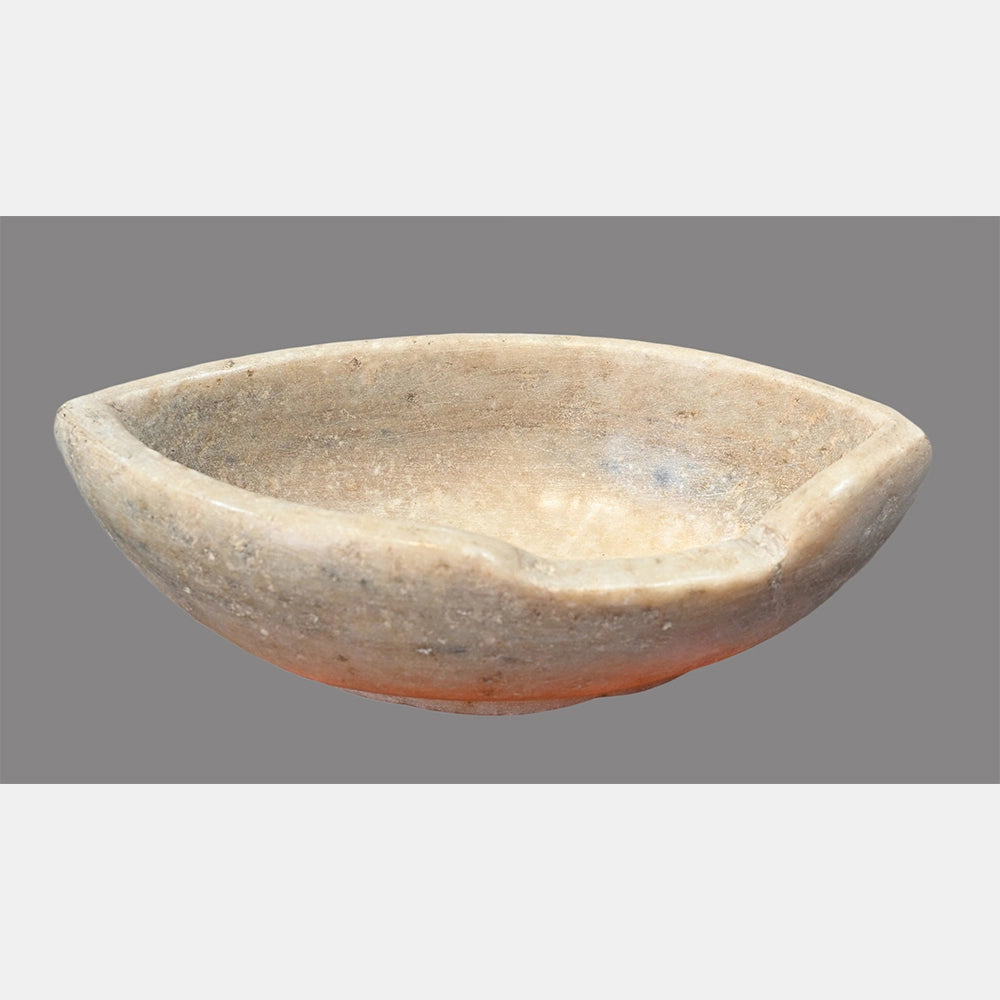 Natural white marble grinding bowl, side view