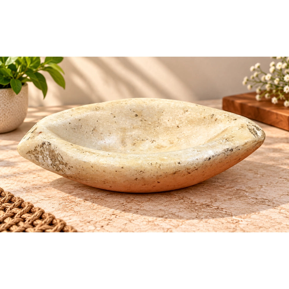 Antique Handicrafted White Marble Grinding Bowl called Karal - 2026091121UNQ