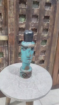 Handcrafted Tribal Wooden Figurine – Blue Antique Finish - 2026081205UNQ