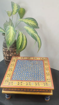 Vintage Handcrafted Wooden Bajot Chowki with Hand-Painted Floral Design - 2026091816UNQ