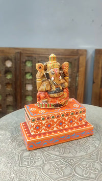 Handcrafted Hand-Painted Lord Ganesha Idol with Decorative Folk Art Base - 2026081805UNQ