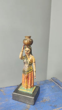 Handcrafted Wooden Rajasthani Woman Figurine with Traditional Folk Art - 2026082603UNQ