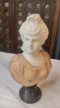 Handcrafted Marble Classical Lady Bust Sculpture with Black Pedestal - 2026081802UNQ
