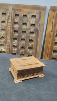 Handcrafted Wooden Storage Chest – Intricate Peacock & Traditional Floral Carving - 2026081908UNQ