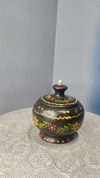 Handcrafted Wooden Storage Box – Black Floral Hand-Painted Design - 2026082513UNQ