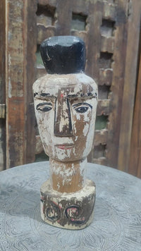 Hand-Carved Whitewashed Wooden Face Sculpture - 2026081223UNQ