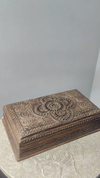 Handcrafted Wooden Decorative Storage Box – Intricate Carved Floral Design - 2026082503UNQ