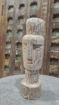 Limewashed Natural Wood Tribal Statue - 2026081228UNQ