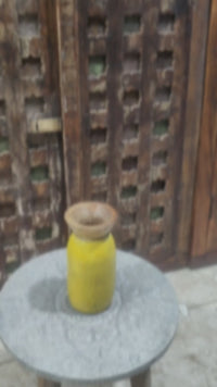 Handcrafted Wooden Flower Pot – Yellow Finish Decorative Planter - 2026081002YAF