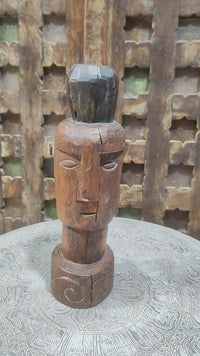Antique Hand-Carved Dark Wood Face Statue - 2026081216UNQ