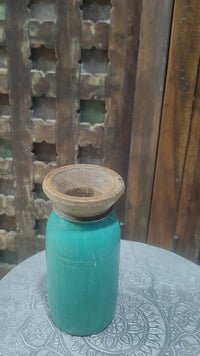 Handcrafted Wooden Flower Pot – Turkish Antique Finish Decorative Planter - 2026081002TAF