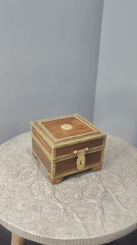 Handcrafted Wooden Decorative Storage Box – Antique Brass Detailing - 2026082502UNQ
