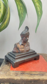 Antique Handcrafted Brass Soldier Bust Statue on wooden Base - 2026091902UNQ