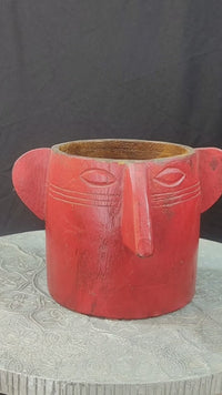 Handcrafted Wooden Planter – Dark Red Antique Finish Decorative Plant Pot - 2026081001DRA