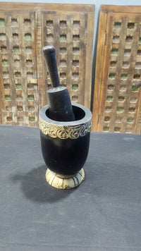 Handcrafted Wooden Spice Grinder & Mortar with Pestle – Black Antique Finish - 2026081916UNQ