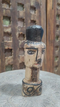 Hand-Carved Antique Painted Wooden Face Sculpture - 2026081249UNQ