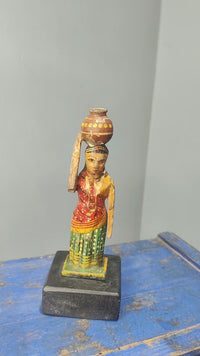 Handcrafted Wooden Rajasthani Woman with Water Pot – Traditional Folk Art - 2026082606UNQ