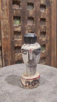 Hand-Carved Whitewashed Wooden Face Sculpture - 2026081232UNQ