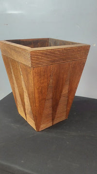 Vintage Handcrafted Wooden Planter  Flower Pot with Carved Linear Design - 2026083112UNQ