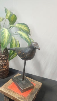 Vintage Handcrafted Wooden Bird Figurine on Stand  - 2026091803UNQ