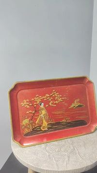Vintage Metal Serving Tray – Red Antique Finish - 2026082515UNQ