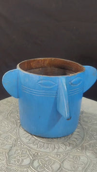 Handcrafted Wooden Planter – Dark Blue Antique Finish Decorative Plant Pot - 2026081001DBA