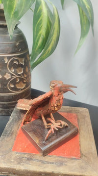Fine Artworked  Iron Bird Decorative Bird Figurine on Wooden Base Red Antique Finish - 2026091801RAF