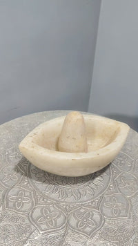 Handcrafted Oval Marble Mortar & Pestle – Traditional Stone Spice Grinder -