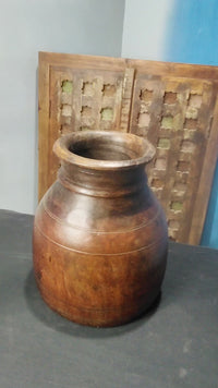 Antique Wooden 1 Piece wood Carved Grain Pot as Flower Vase - 2026082008UNQ