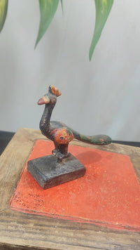 Vintage Handcrafted Wooden Peacock Figurine on Base - 2026091810UNQ