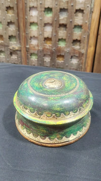 Handcrafted Wooden Decorative Storage Box – Green & Brown Antique Finish with Brass Detailing - 2026081901UNQ