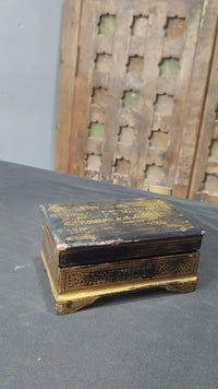 Handcrafted Vintage Wooden Storage Box with Intricate Gold Carved Details - 2026082202UNQ